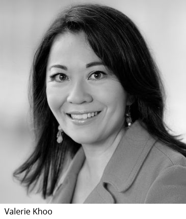 Valerie Khoo headshot black and white with caption