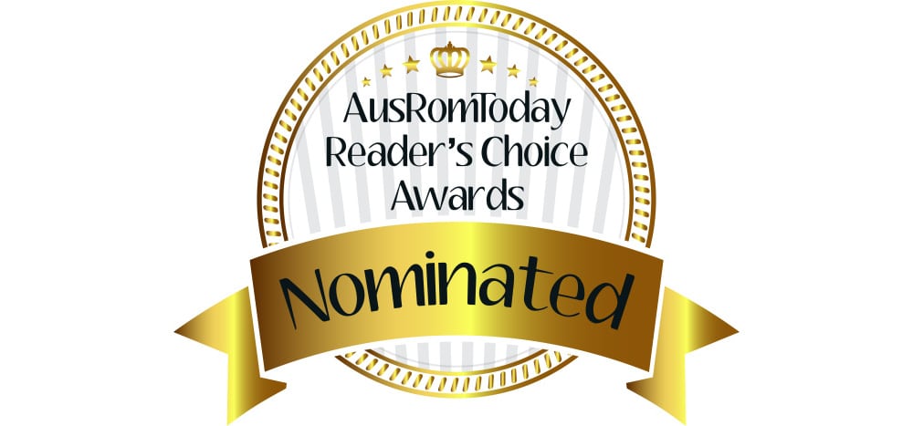 gold and silver award badge with the text AusRomToday Reader's Choice Awards Nominated