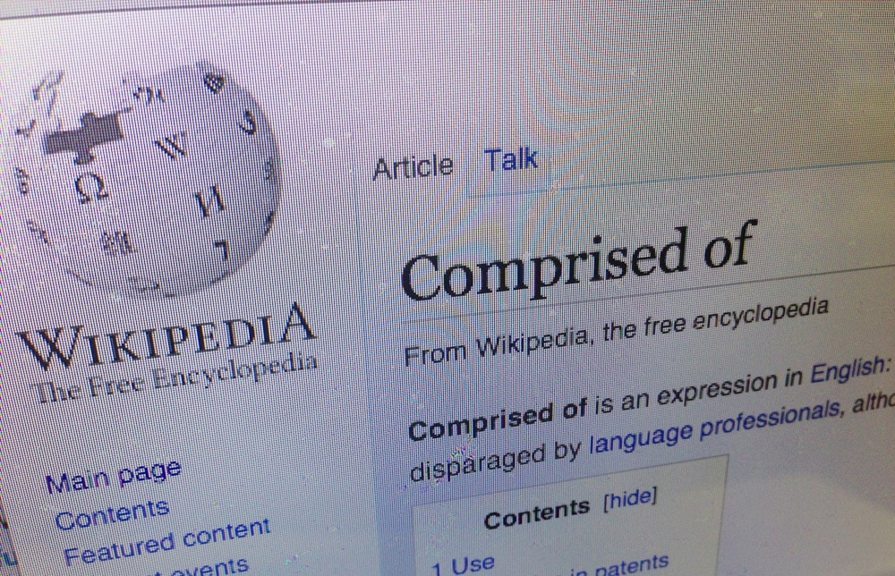 Photo of the Wikipedia entry for Comprised of